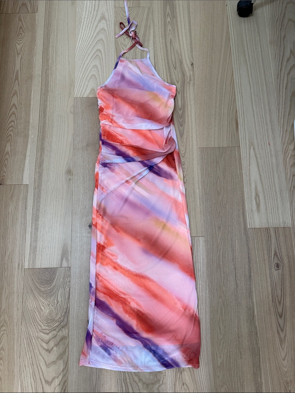 Caution To The Wind Pink, Coral & Purple Halter Maxi Dress